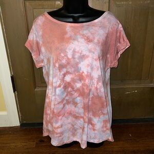 ⭐️Cato Tan, White Earth Tone Tie-Dye Relaxed Fit Short Sleeve Flowy Top Size XL